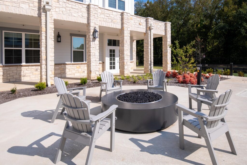 Exterior image of the patio campfire circle.