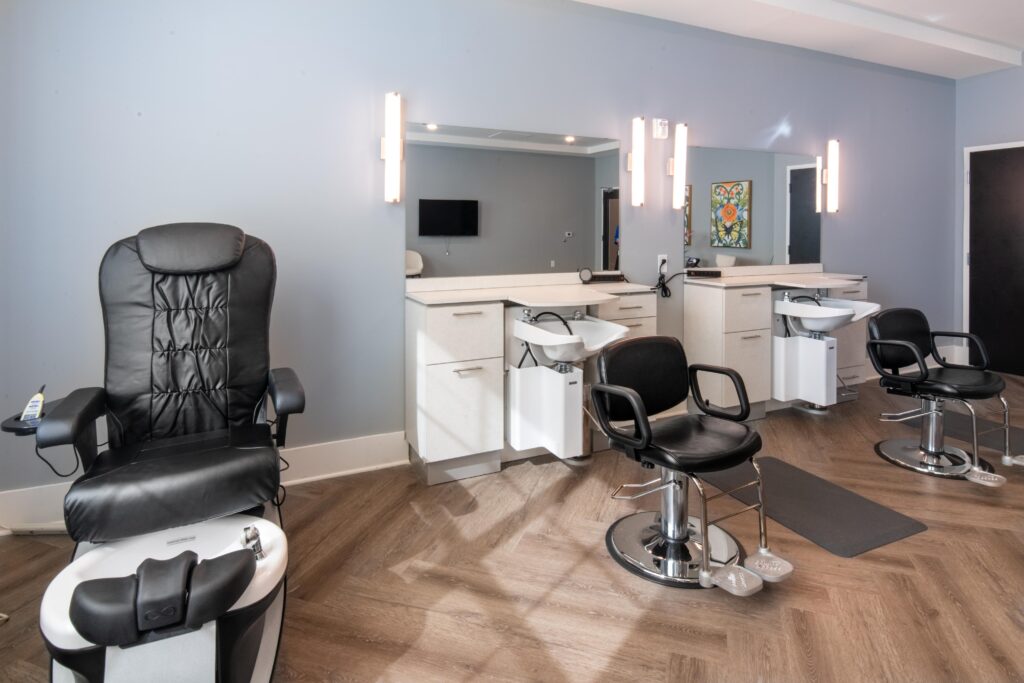 Interior image of The Summit of Germantown on-site salon and barbershop.